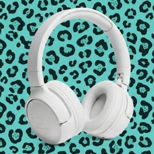JBL white pair of JBL Tune 520BT wireless Bluetooth on-ear headphones. 